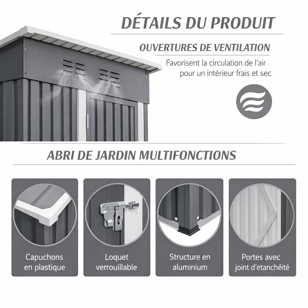 Abris de jardin en métal de 1m2