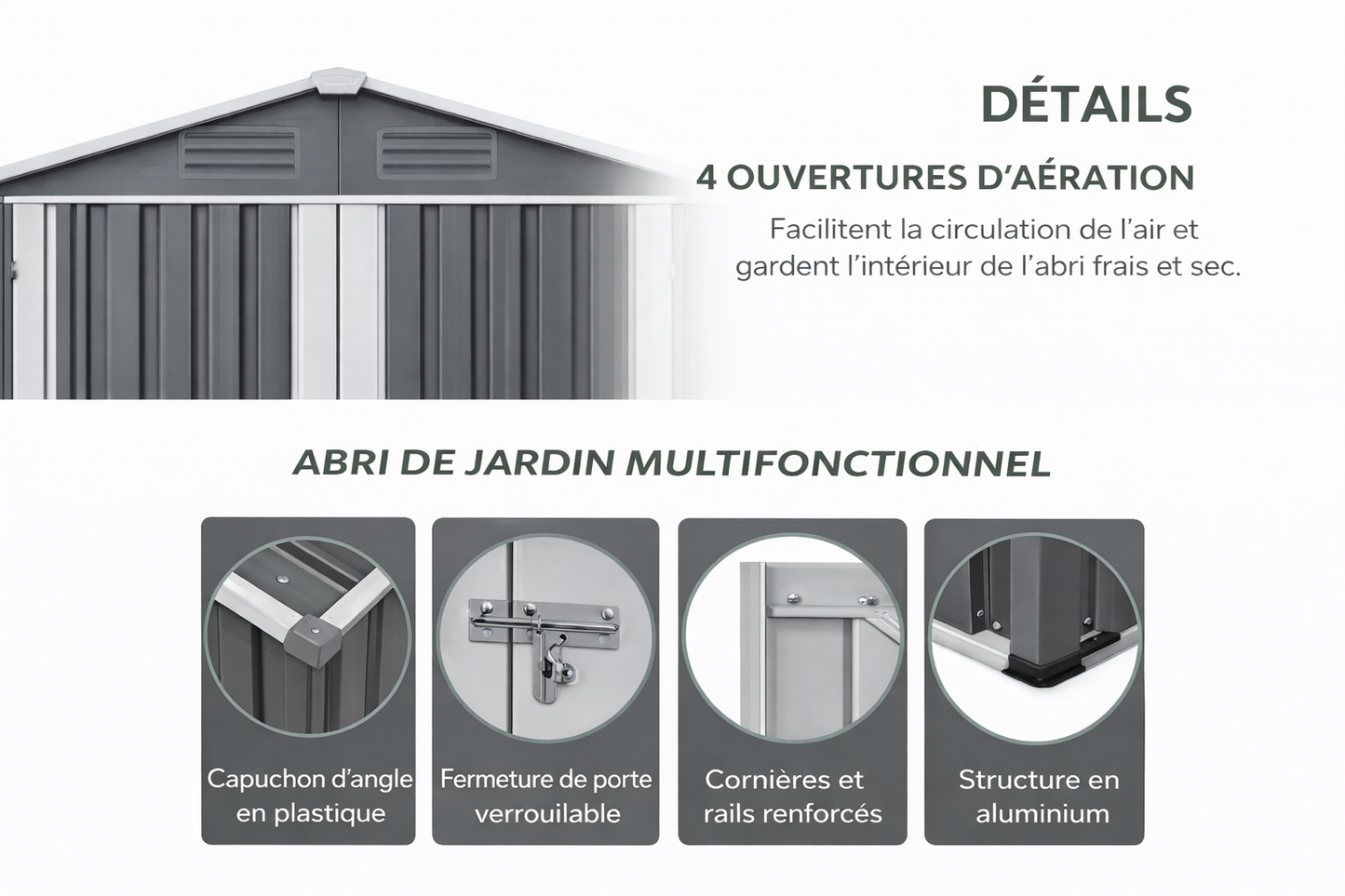 Abris de jardin en métal de 2,21m2